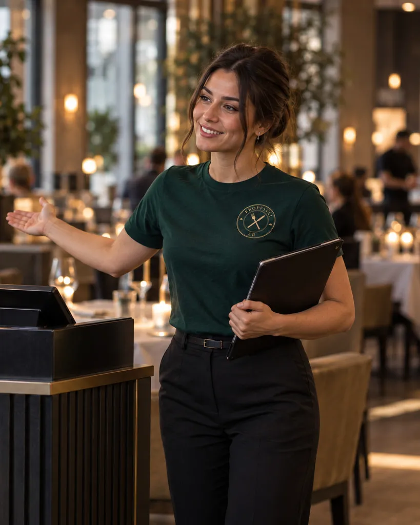 Hovmästare som välkomnar gäster vid entrén till en restaurang